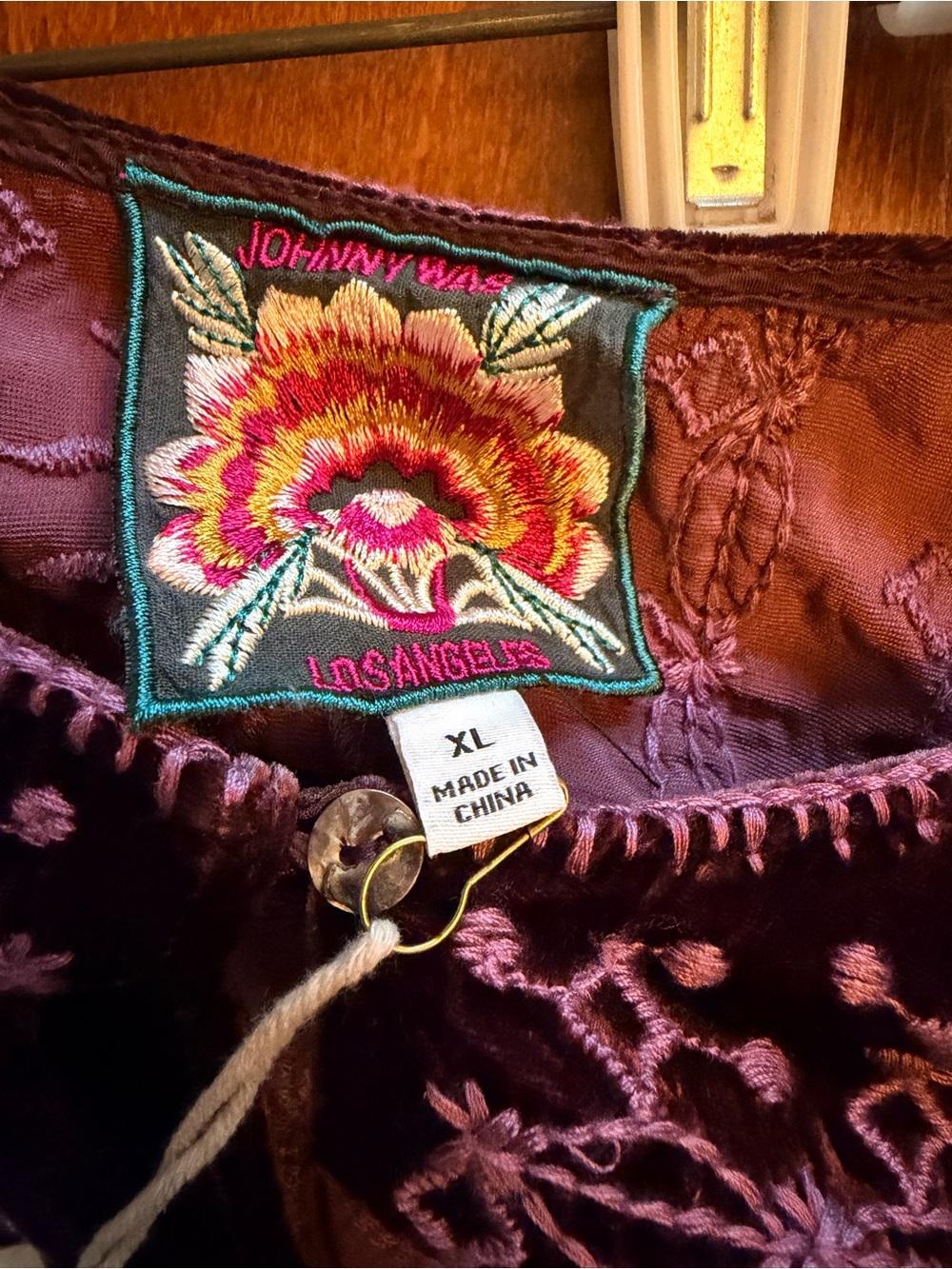 Johnny Was Plum Embroidered Velvet Maxi Dress - Picture 3 of 5